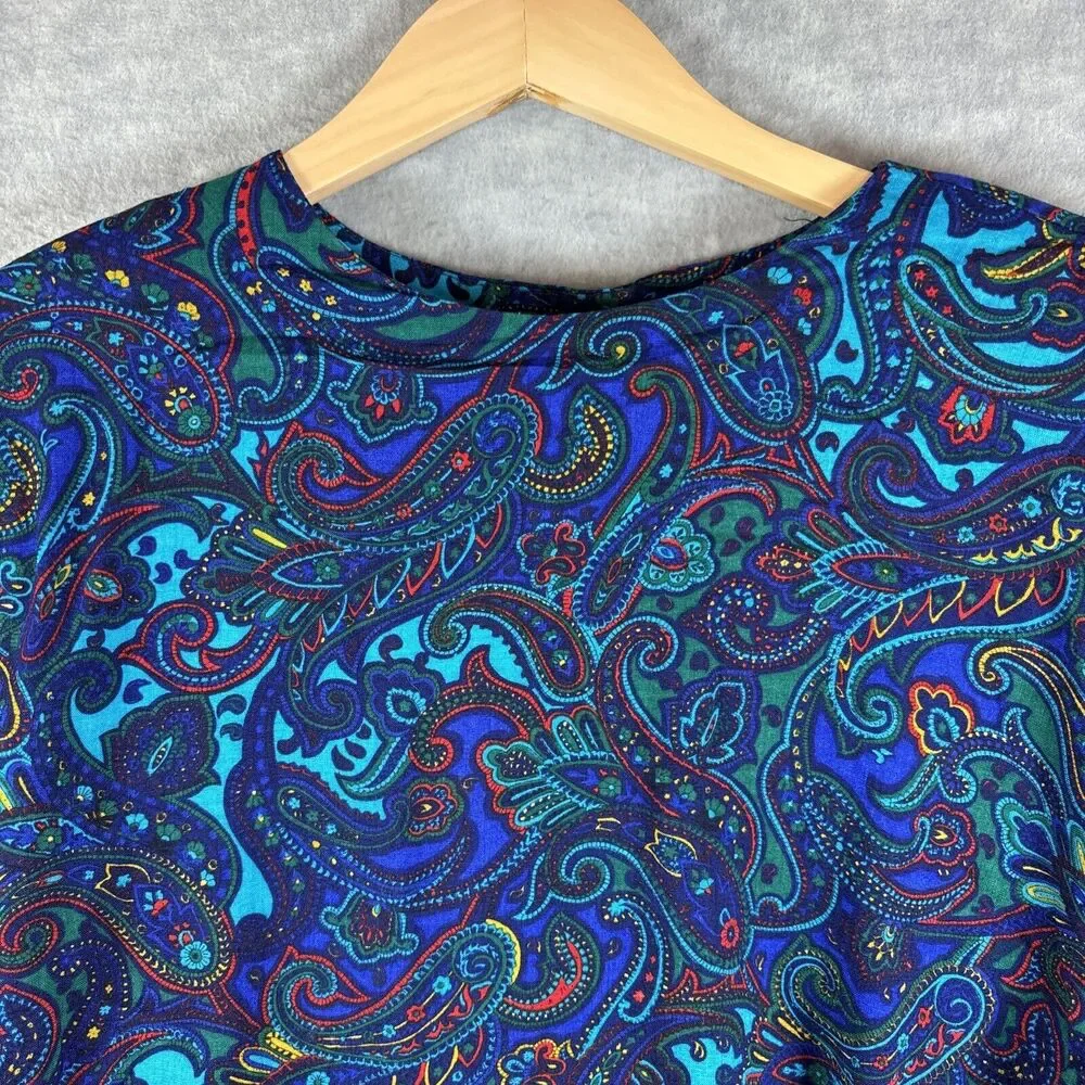 70s‎ Dress M/L Hippy Paisley Vintage Floral Boho Maxi Long Sleeve Blue Purple